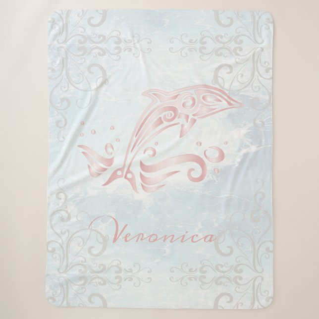Pink Dolphin Personalized Sherpa Blanket (Front)