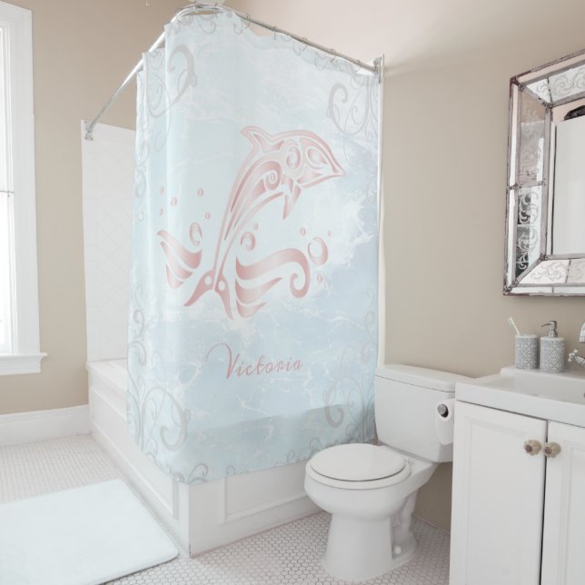 Pink Dolphin Personalized Shower Curtain (In Situ)