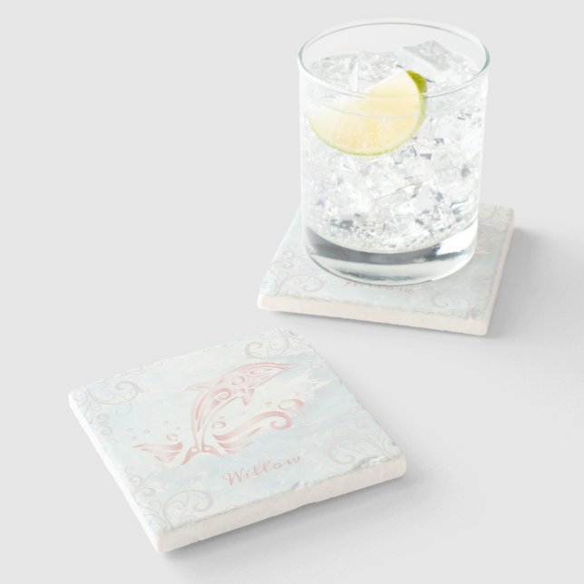 Pink Dolphin Personalized Stone Coaster (Side)