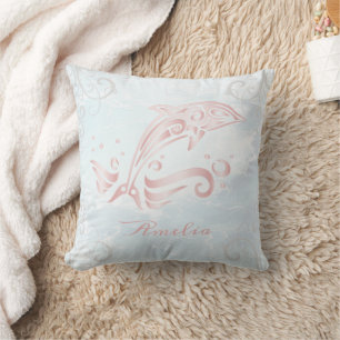 Pink Dolphin Personalized Throw Pillow