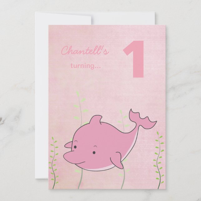Pink Dolphin Under the Sea Birthday Invite (Front)