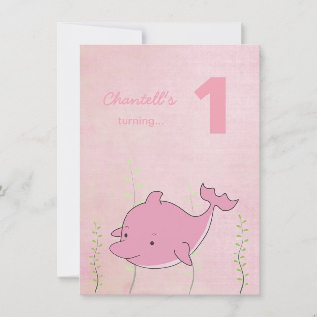 Pink Dolphin Under the Sea Birthday Photo Card (Front)