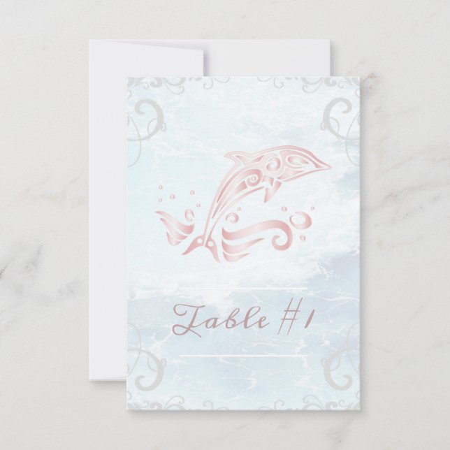 Pink Dolphin Wedding Table Card (Front)