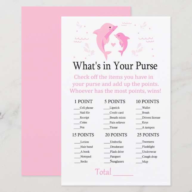 Pink Dolphin What's in your purse game (Front/Back)