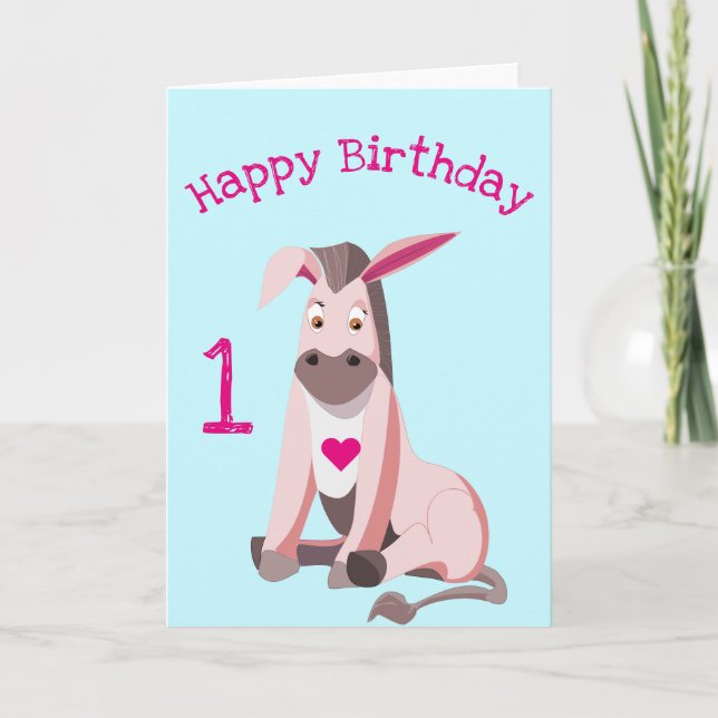 Pink Donkey Funny Birthday Card - Customizable (Front)
