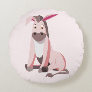 Pink Donkey Funny Round Pillow