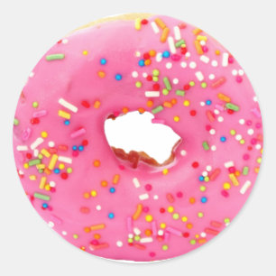 Pink donut classic round sticker