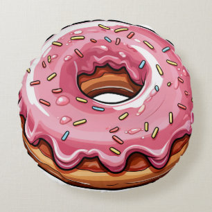 Pink Donut Round Pillow