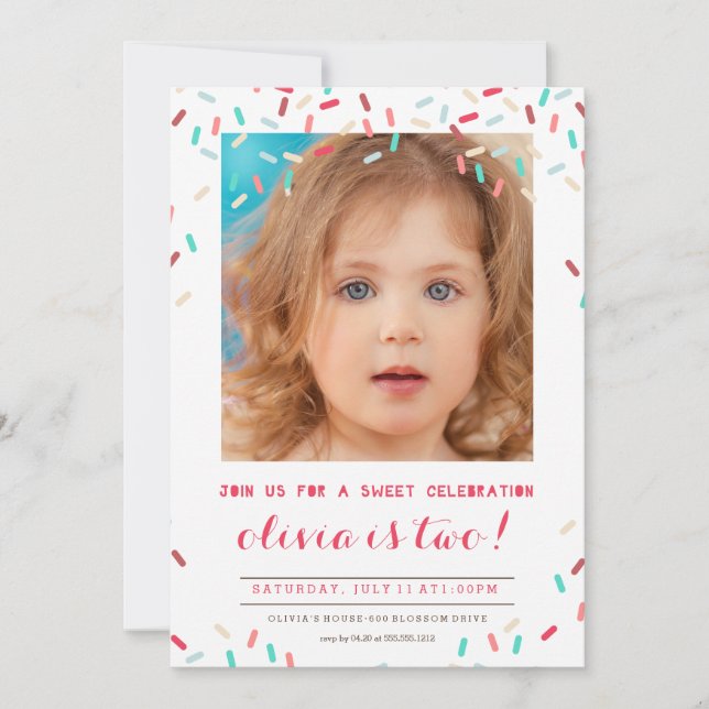 PINK DONUT SPRINKLES BIRTHDAY INVITATION (Front)