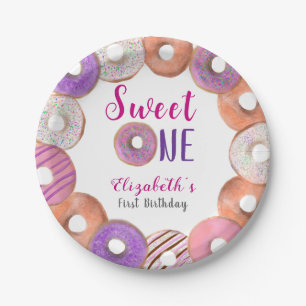 Pink Donut Sweet One First Birthday Custom Paper Plate