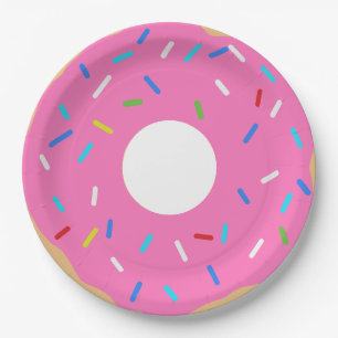 Pink Donut With Sprinkles Paper Plate