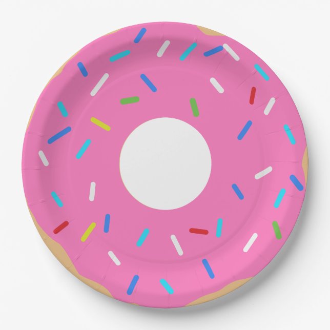 Pink Donut With Sprinkles Paper Plate (Front)