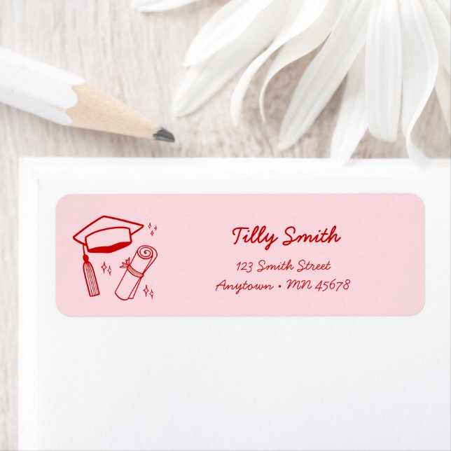 Pink Doodle Address Label Hand Drawn Graduation (Insitu)