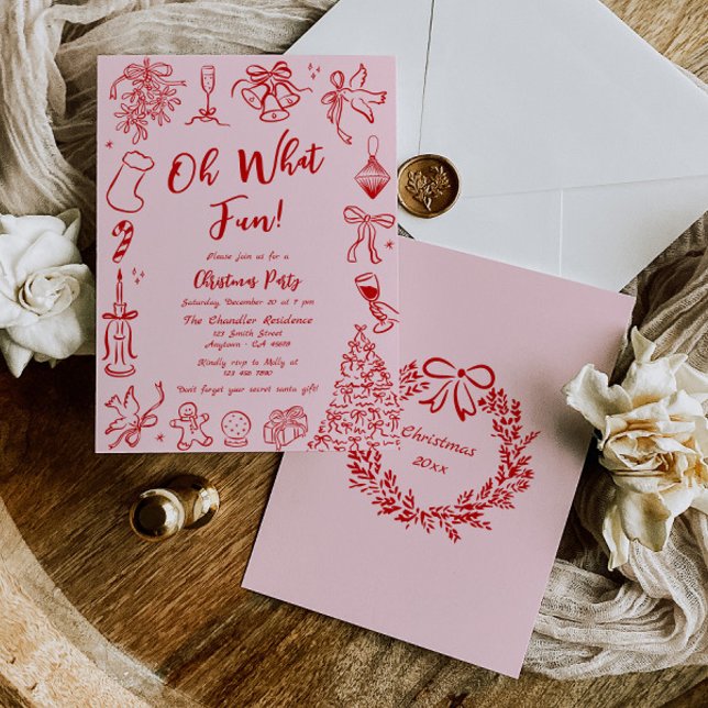 Pink Doodle Christmas Party Invitation Plaisante (Créateur téléchargé)