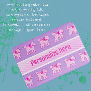 Pink Doodle Dog Lavender Personalized Bath Mat