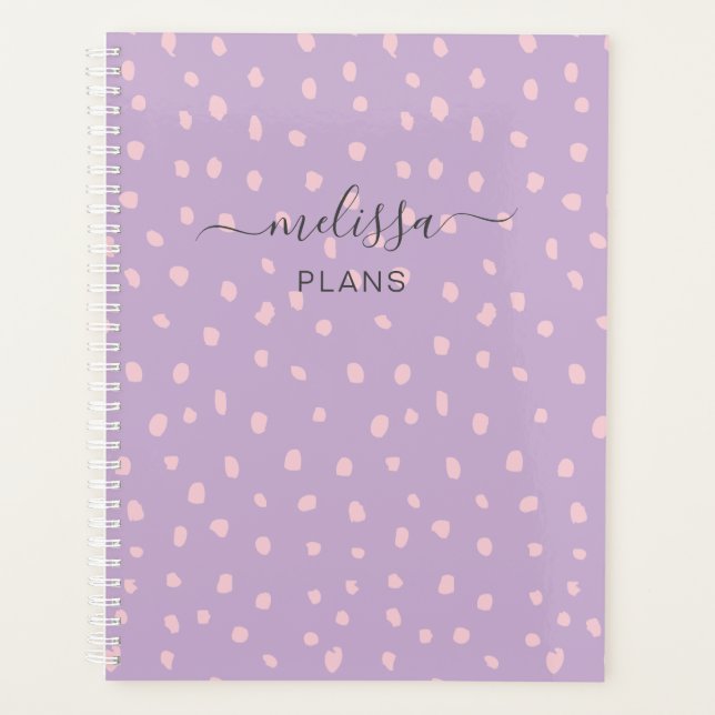 Pink doodle dots personalized planner (Front)