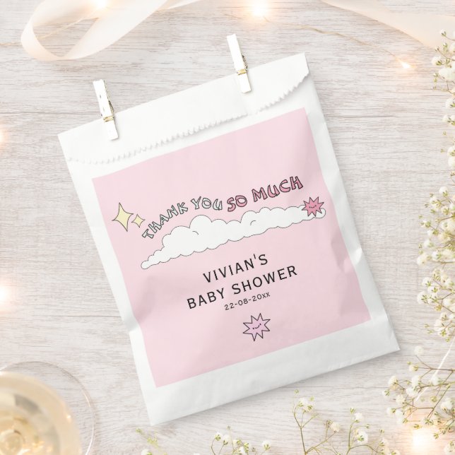 Pink Doodle Fun Cloud Baby Shower Favour Bag (Clipped)
