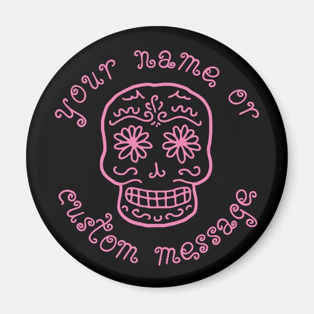 Pink Doodle Skull With Text Magnet (Front)