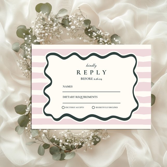 Pink Doodle Wavy Frame Wedding RSVP Card (Creator Uploaded)