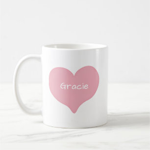 Pink Doodled Love Heart with Custom Name or Text Coffee Mug