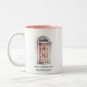 Pink Door Watercolor Logo Real Estate Agent Two-Tone Coffee Mug