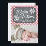 Pink Dot Chalkboard Snowflake Holiday Photo Card<br><div class="desc">Add your favorite family photo or baby girl first holiday or Christmas picture to this sweet, modern and pretty winter themed holiday photo card with two snowflakes on a chalkboard background and punchy hot pink dot pattern. It says Warm Wishes and it can be personalized with your family name, year...</div>
