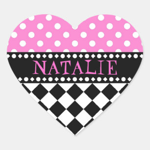 Pink Dot Chequerboard Heart Sticker