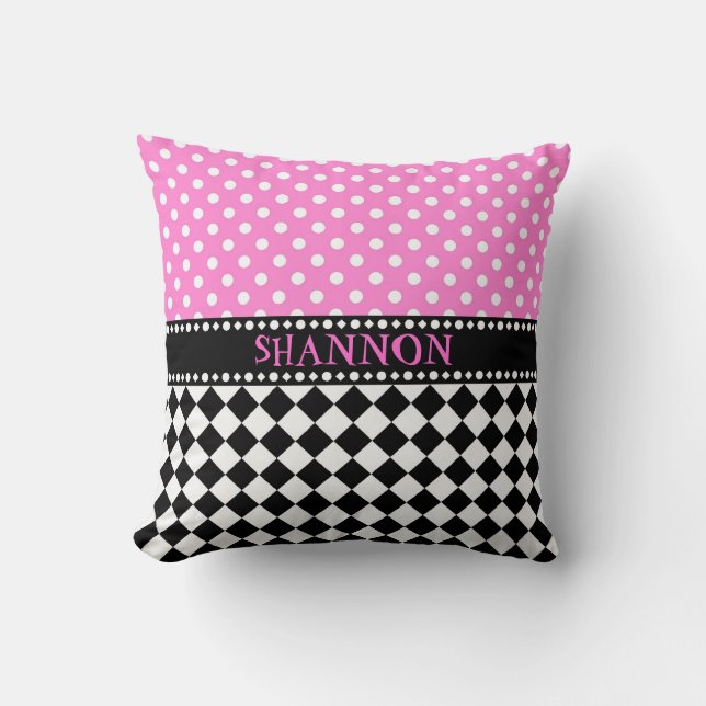 Pink Dot Chequerboard Throw Pillow (Front)