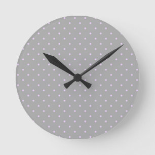 Pink Dot Grey Background Elegant Polka Dot Dotted Round Clock