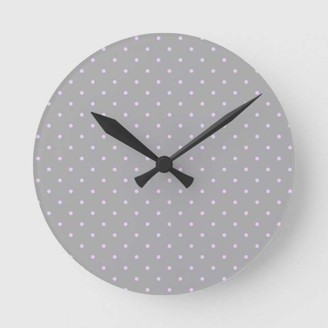Pink Dot Grey Background Elegant Polka Dot Dotted Round Clock (Front)