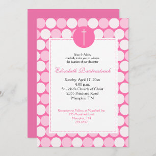 Pink Dot Modern Photo Baptism Invitation