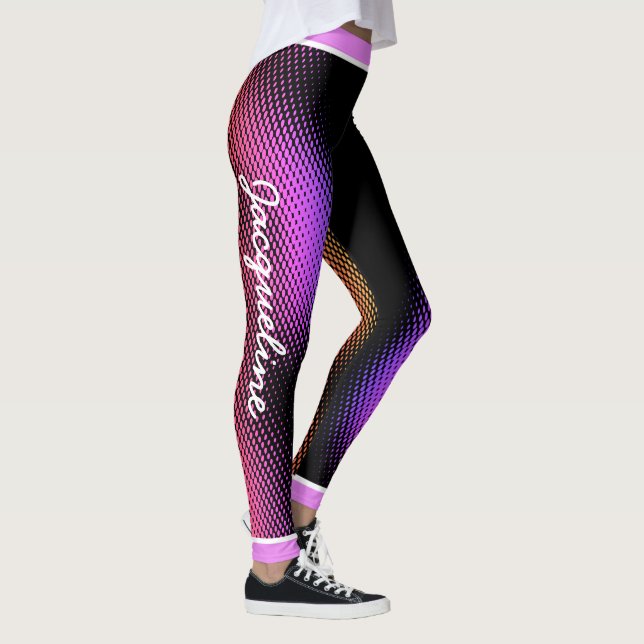 Pink Dot Pattern with Name on BLACK Leggings (Right)