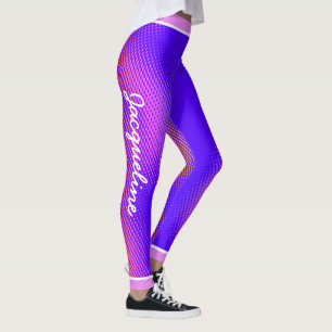 Pink Dot Pattern with Name on BRIGHT VIOLET Leggings