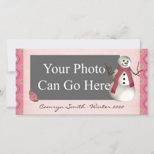 Pink Dot Winter Snow Snowman Christmas Holiday Card