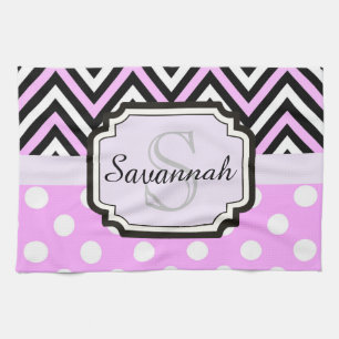 Pink Dots and Chevrons Kitchen Towel