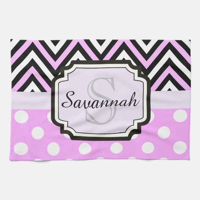 Pink Dots and Chevrons Kitchen Towel (Horizontal)