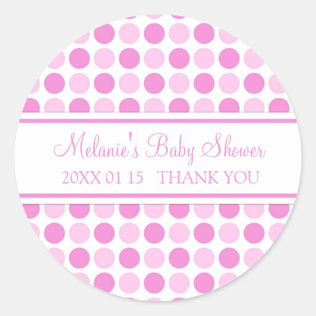 Pink Dots Baby Shower Favour Stickers (Front)