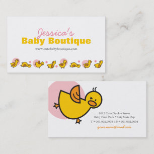 Pink Dots Cute Fun Playful Yellow Baby Ducklings  Business Card