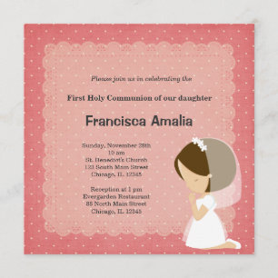 Pink dots Holy Communion girl Invitation