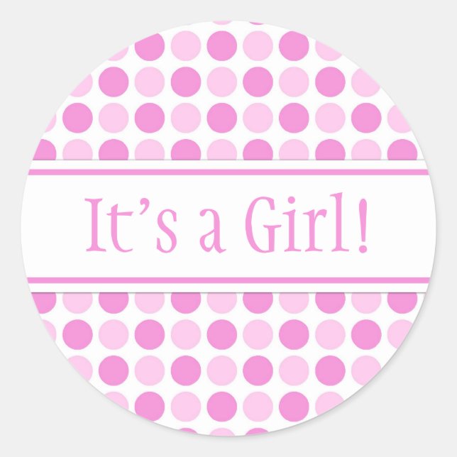 Pink Dots It's a Girl Baby Shower Stickers (Front)