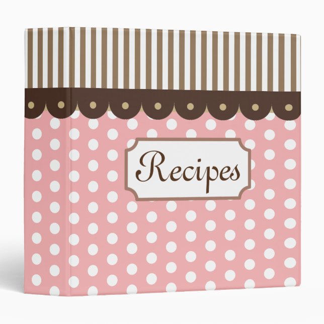 Pink Dots Kitchen Recipe Organizer Binder Gift (Front/Spine)
