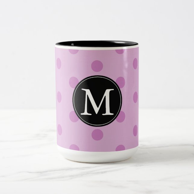 Pink Dots Monogram Two-Tone Coffee Mug (Center)
