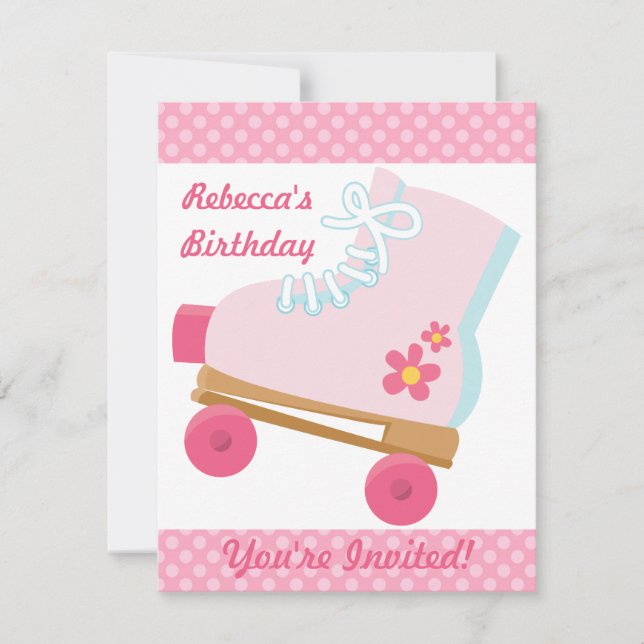 Pink Dots Roller Skating Birthday Party Invitation (Front)