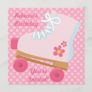 Pink Dots Rollerskate Birthday Party Invitation