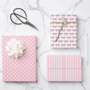 Pink Dots Stripes and Bows Baby Shower Wrapping Paper Sheet