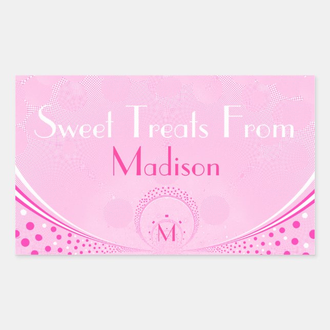 Pink Dots & Swirls-Monogram Sweets Sticker (Front)