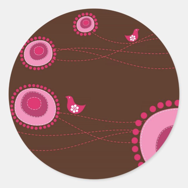 Pink Dotted Flowers et Happy Birds Sticker (Devant)