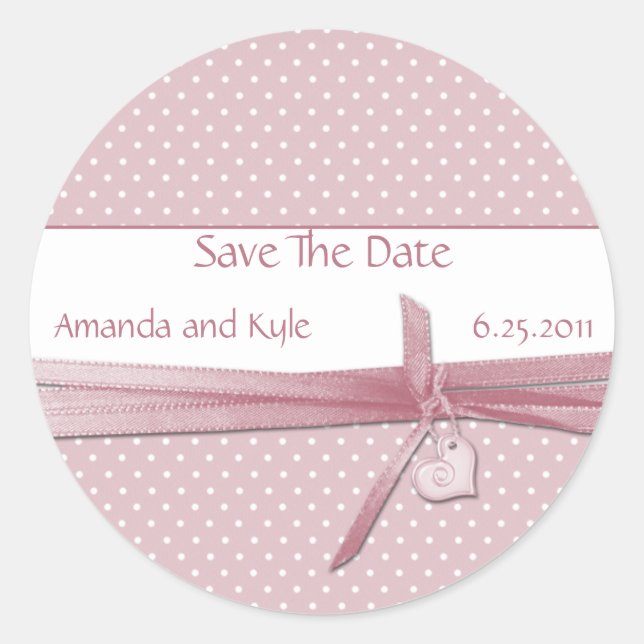 Pink Dotted Swiss Save The Date Sticker (Front)