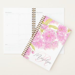 Pink double cherry blossom floral watercolor planner