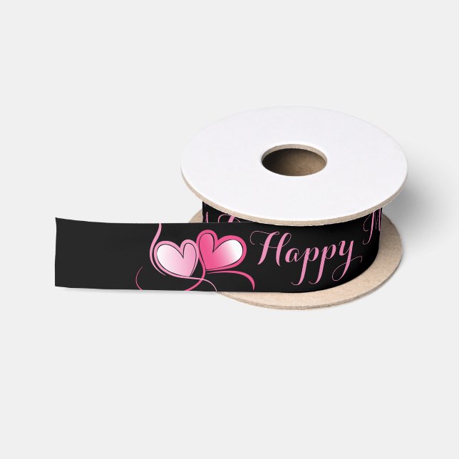Pink Double Hearts Happy Mother's Day Satin Ribbon (Spool)